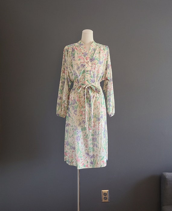70's Leslie Fay Watercolor Floral Dress