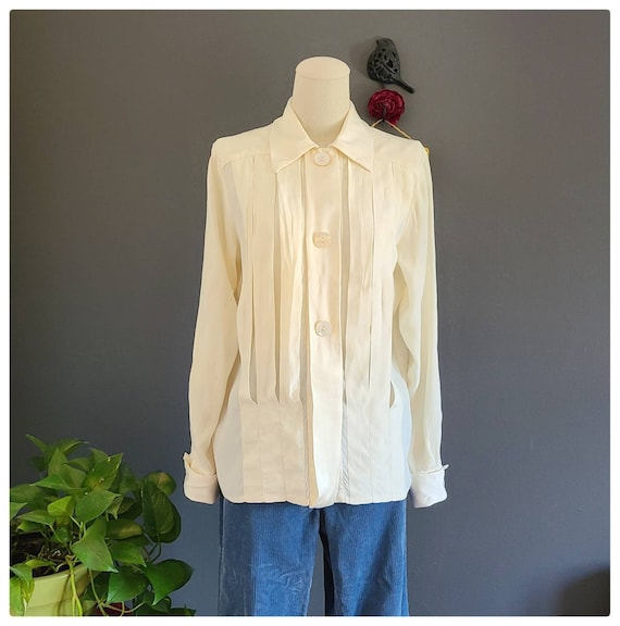80's Burberrys Ivory Silk Pleated Blouse