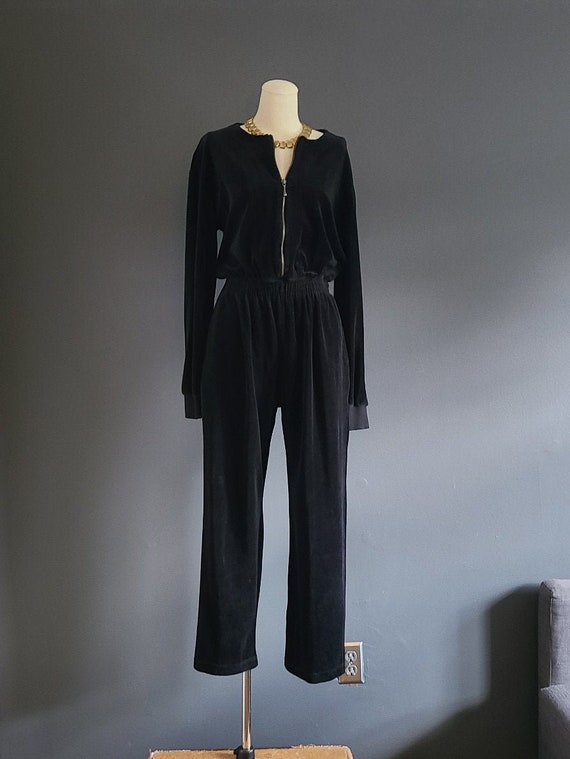 90's Lizsport Black Velour Jumpsuit