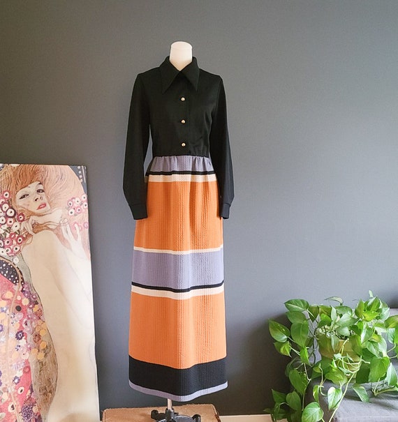 70's Striped Maxi Hostess Dress