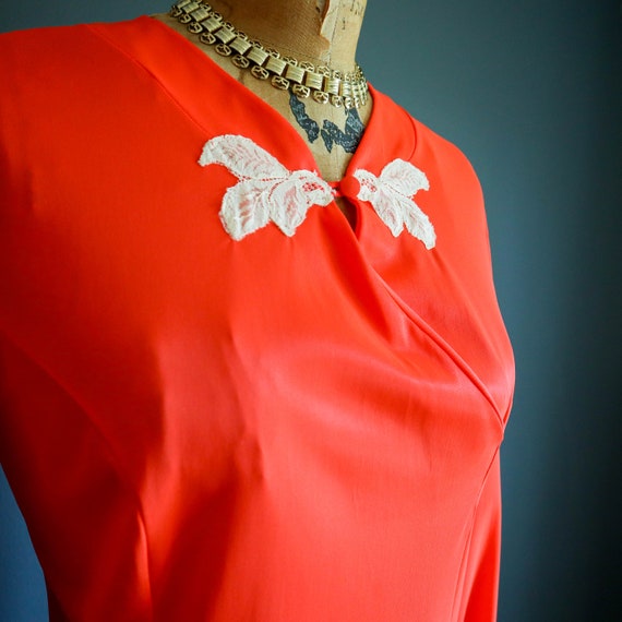 70s Vermillion Night Gown House Dress - image 6