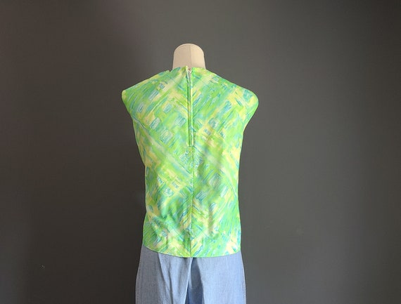 60s Green Abstract Sleeveless Top by Sears - image 6