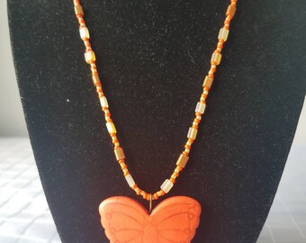Orange butterfly necklace