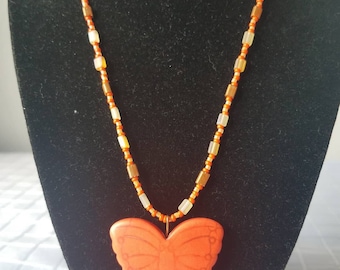 Orange butterfly necklace
