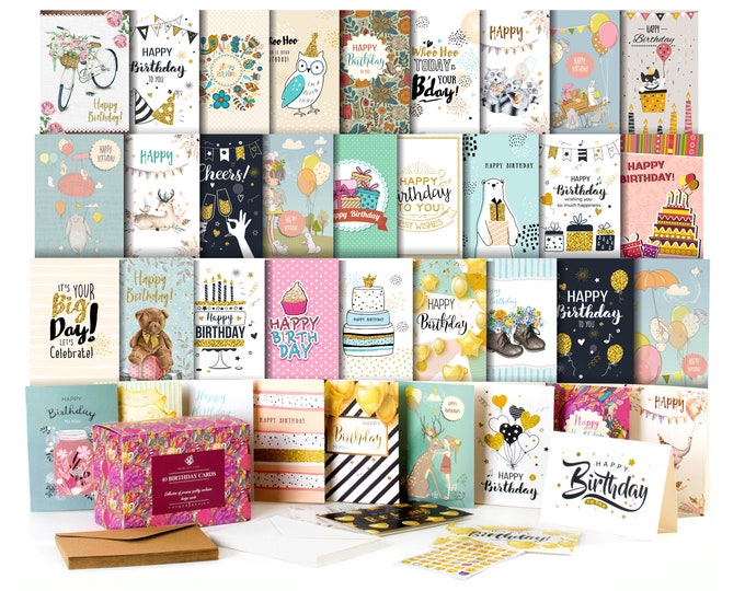 Happy Birthday Cards Assortment Cards in Bulk 40 Pack Etsy