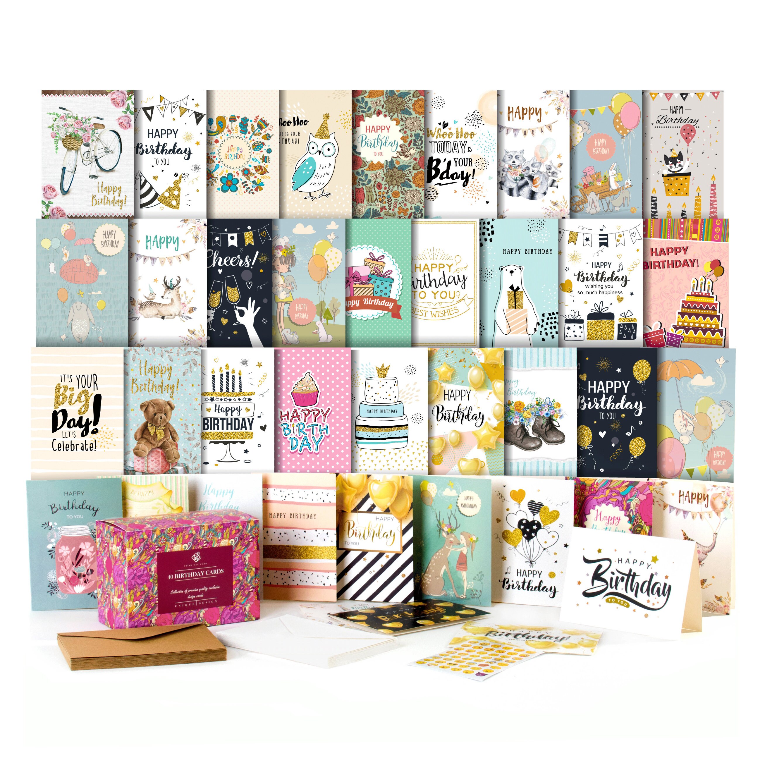 Happy Birthday Cards Assortment - Cards in Bulk -  40 Pack Unique Des…