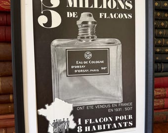Anuncio original de 1932 de D’Orsay Eau de Cologne, publicidad francesa de perfume Art Déco, página vintage de L’Illustration para decoración de pared de baño, regalo para hombre.