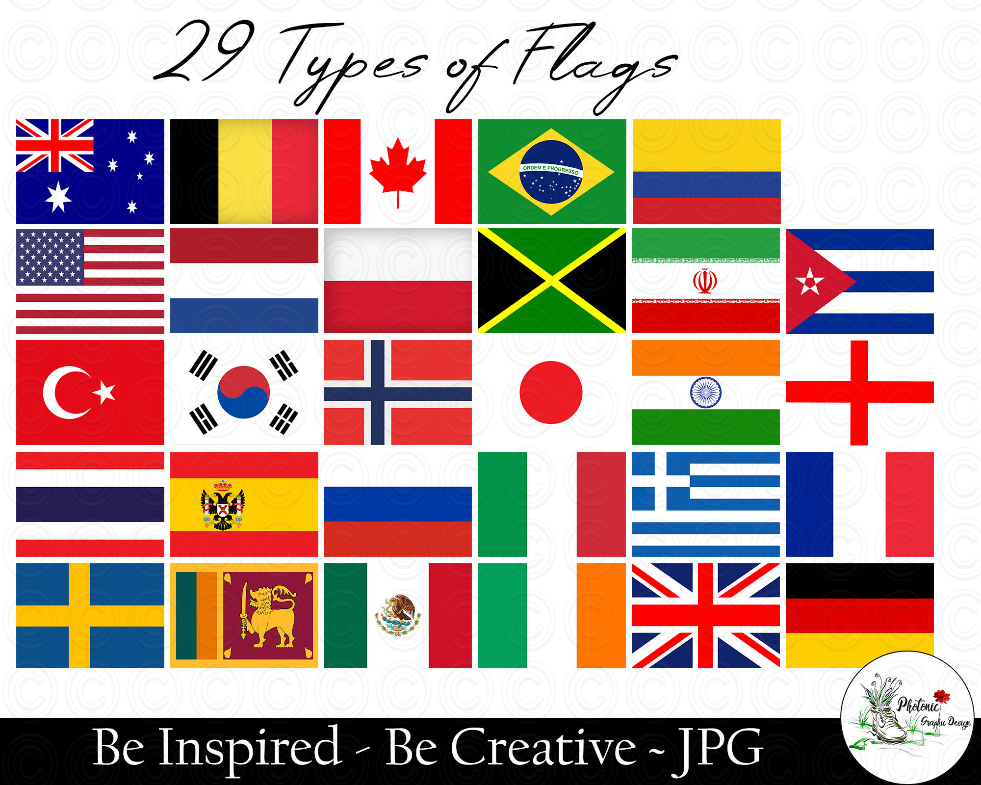 29 World Flag Clipart Country Flags A4 JPEG Prints Colourful Etsy