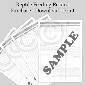 Reptile Feeding Record, Instant Digital Download Pet snake keeping record for boas, royal pythons, corn snakes etc Cold blooded Reptiles