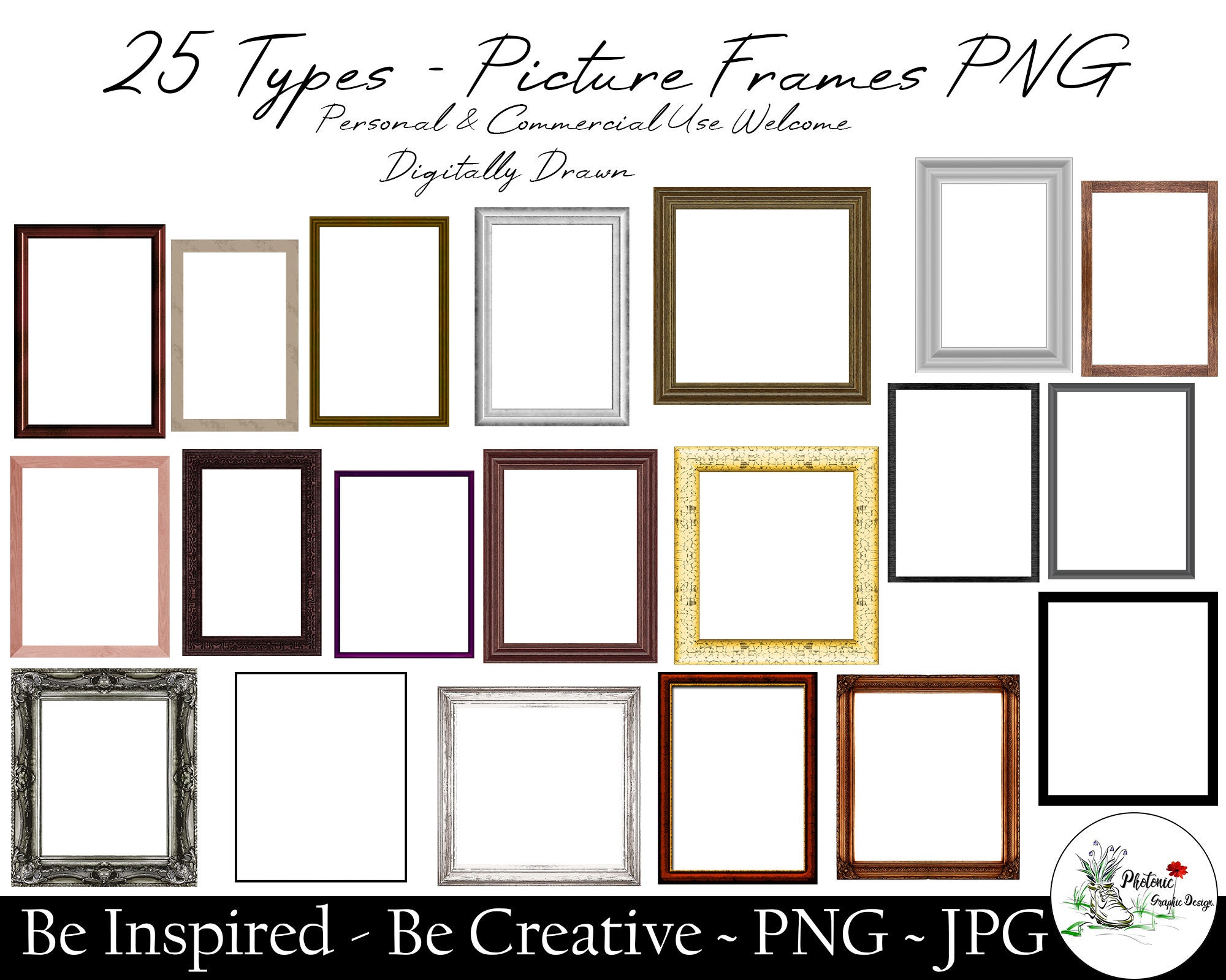 25 Frame Bundle PNG JPEG Picture Frame Borders Wooden Etsy UK
