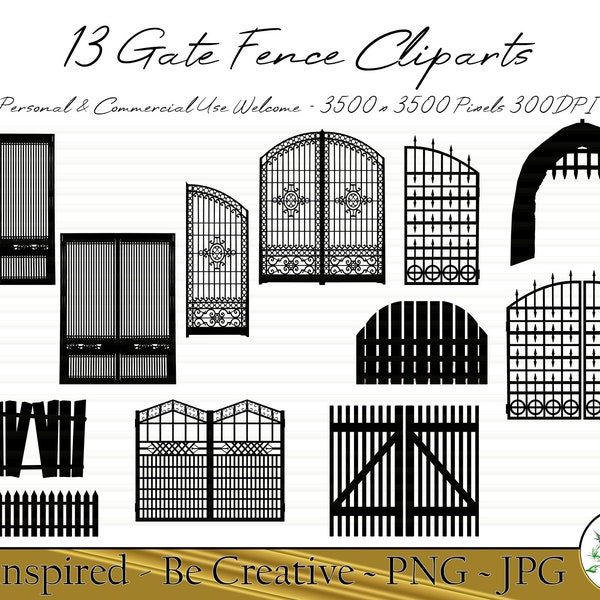 13 Iron Gate Entrance Silhouette Clipart bundle Design Wooden Metal Clip art Art Work Bundle Digital Download