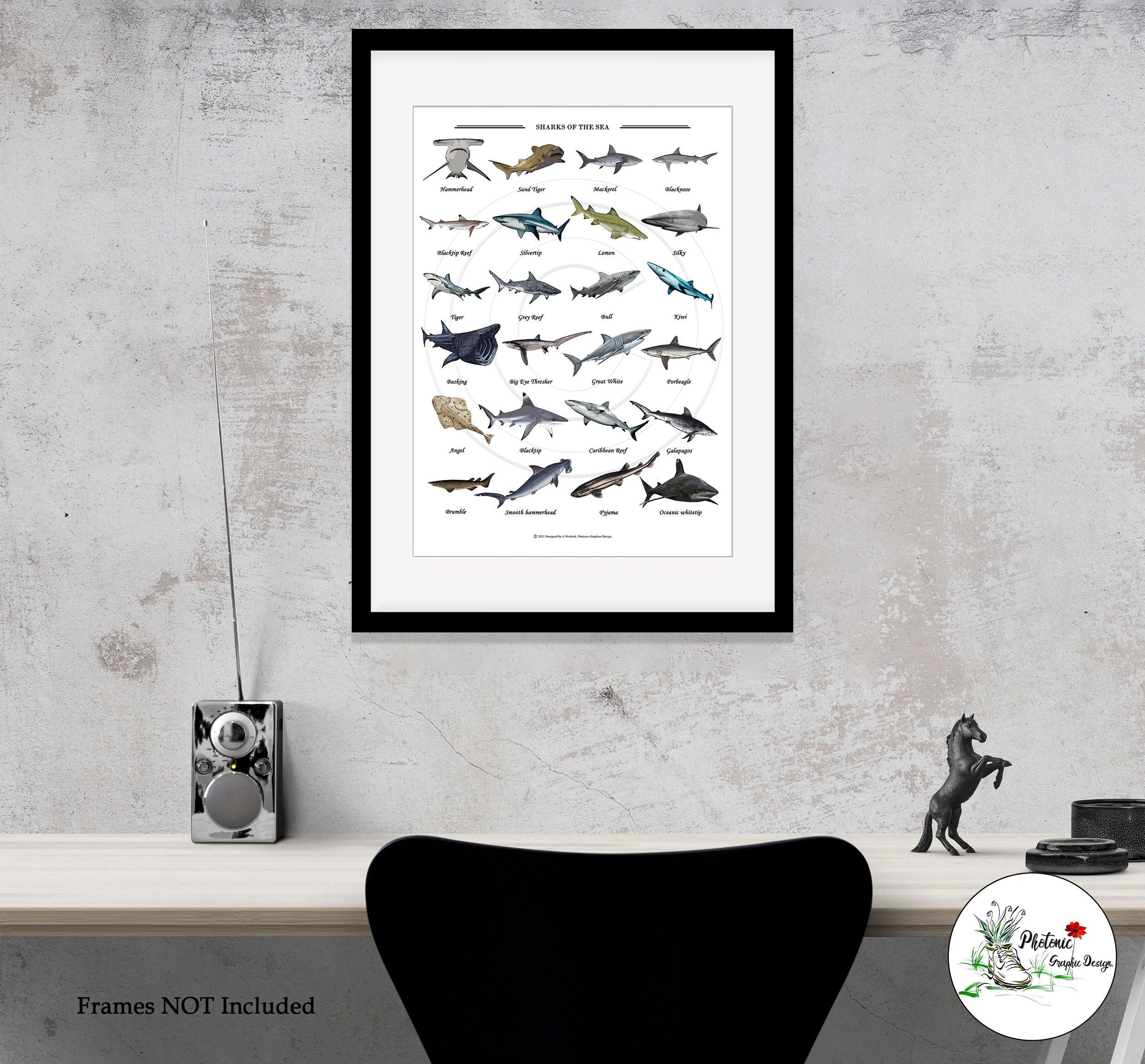 Shark Ocean Print Underwater Aquatic Sea Life Collection Home | Etsy UK