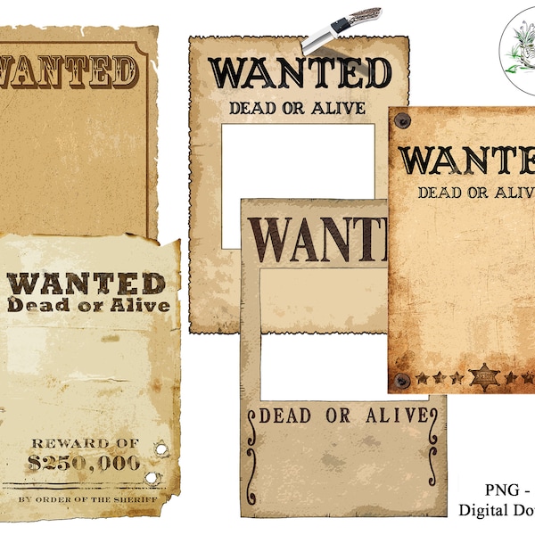 Western Wanted poster, Wild West cowboy printable digital paper, old paper texture scrapbooking, instant download, A4