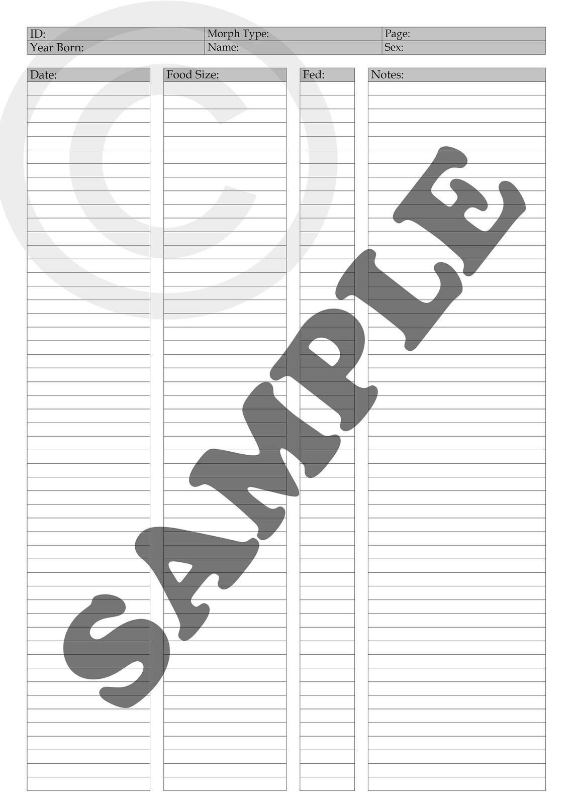 Reptile Feeding Record Instant Digital Download Pet snake Etsy