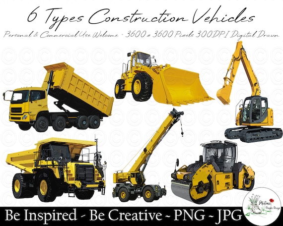 6 Excavator PNG Clipart Dump Truck Crane Bundle Construction | Etsy