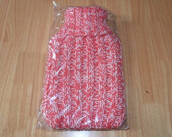 Hand Knitted Red White Hot Water Bottle Cover includes brand new 1.7L hot water bottle.