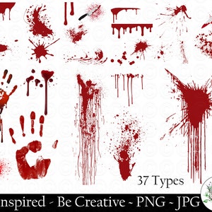 37 Halloween Murder Crime Blood Drips Bloody Red hand Print Dripping Horror Splatter border PNG JPG Clipart Digital Instant Download