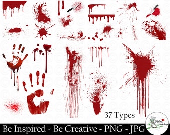 37 Halloween Murder Crime Blood Drips Bloody Red hand Print Dripping Horror Splatter border PNG JPG Clipart Digital Instant Download