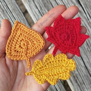 Mini Herbst Blätter 3 in 1: Pappel, Eiche, Ahornblatt - Häkelanleitung auf Deutsch und Englisch