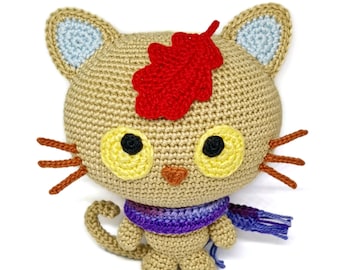 PDF Crochet Pattern Freddy Cat with Oak leaf Amigurumi- Detailed Written Pattern and Photo Tutorial in English and German- PDF for download