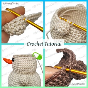 a collage of photos showing how to crochet a snowman amigurumi
