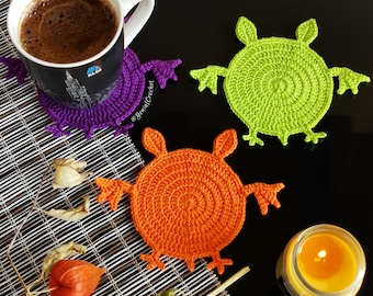 Halloween Bat Coaster- Crochet Pattern - Written Instructions and Photo Tutorial in English and German