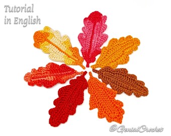 Hojas de roble realistas - Patrón de crochet en inglés y alemán - Decoración de otoño