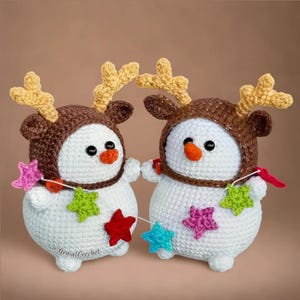 Christmas Crochet Pattern | Snowman Amigurumi with Reindeer Hat | Tutorial in English and German