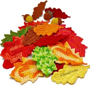 Crochet Leaf Pattern Set: Maple, Oak Leaves, Poplar, Acorn Fall Decor (English Instructions)