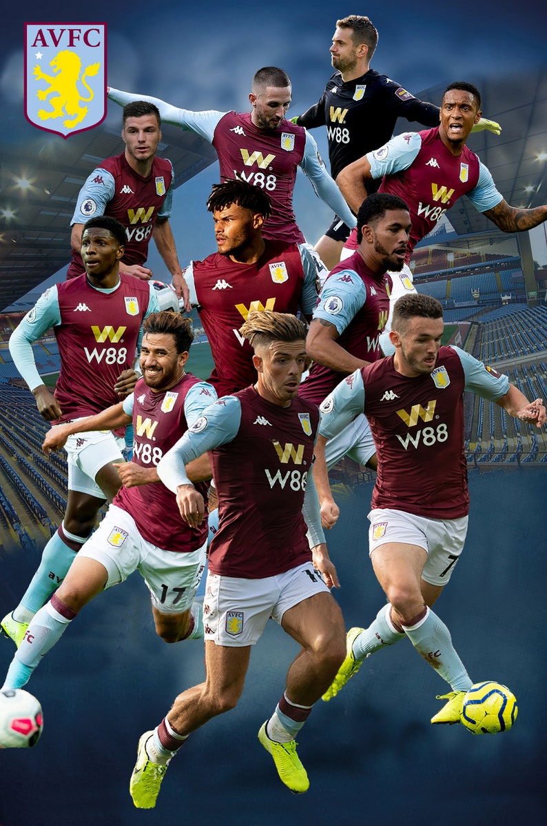 Aston Villa Football Club Team 2019-20 players in colour avfc | Etsy