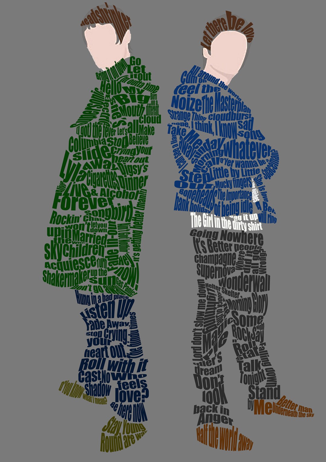 Oasis Music, Liam and Noel Gallagher Songs Collage, Artwork, Print