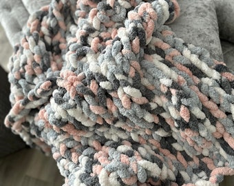 Chunky Knit Chenille Throw Blanket, Multi Color Rainbow Handmade Cozy Couch Throw, Housewarming Gift, Free Shipping, Made to Order