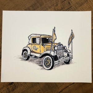 Georgia Tech Ramblin' Wreck Original Charcoal and Pastel Drawing Print