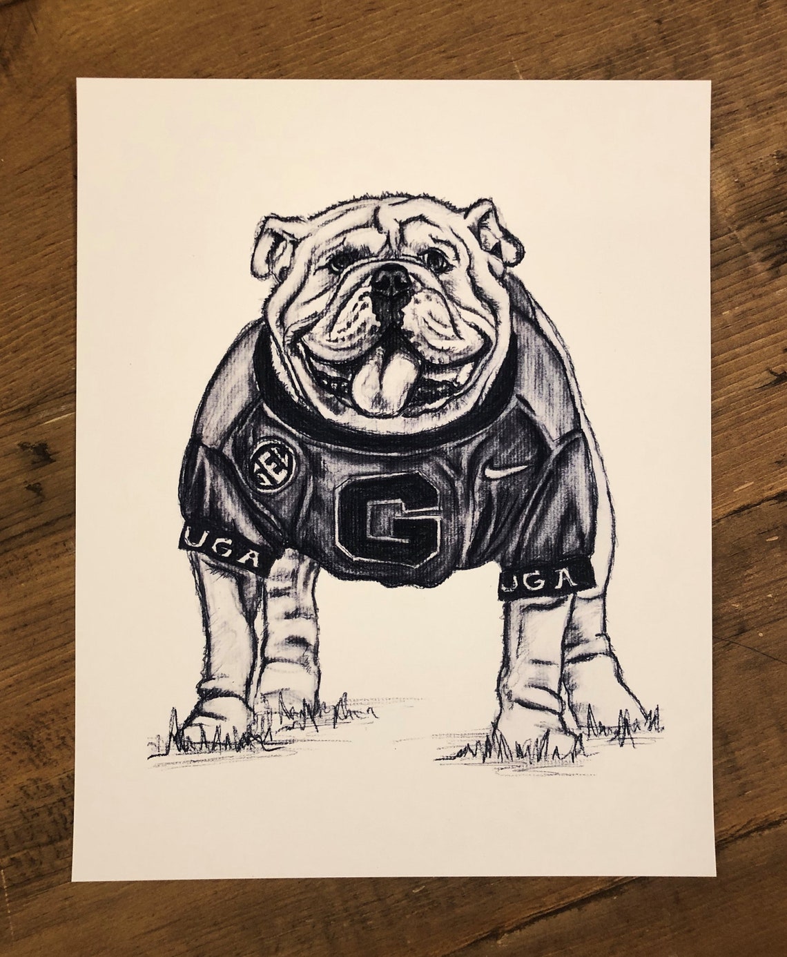University of Bulldog Uga Original Charcoal Drawing Etsy