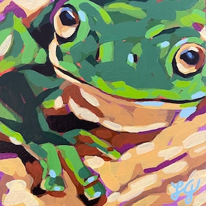 Kikker acryl schilderij op houten paneel 8 &quot;x 8&quot;