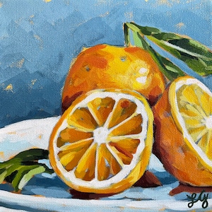 Sliced Oranges Acrylic Painting on Canvas 8" x 8"