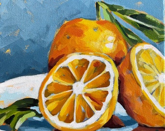 Sliced Oranges Acrylic Painting on Canvas 8" x 8"
