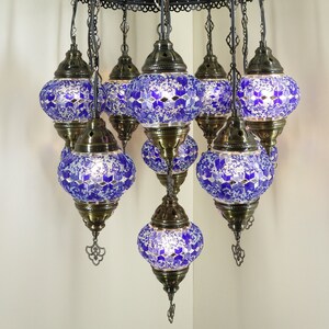 Blue Mosaic Chandelier Colors Turkish Lamp Unique Lanterns 11 Globe Ceiling Pendant Moroccan Decor Light Christmas Gift Free Shipping