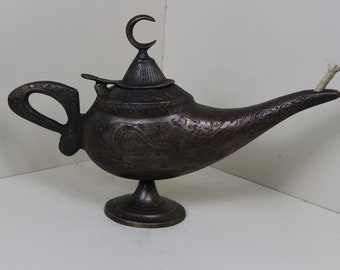 Aladdin Antique Lamp, Bronze, Genie Lamp,  Vintage Oil Lamp, Oriental Brass,Miniature, Oil Lamp Burner, Lamps