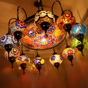 AMAZING Mosaic Chandelier Colored Turkish Lamp Unique Lanterns 11+1 Globe Ceiling Pendant Moroccan Decor Light Christmas Gift Free Shipping