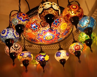 AMAZING Mosaic Chandelier Colored Turkish Lamp Unique Lanterns 11+1 Globe Ceiling Pendant Moroccan Decor Light Christmas Gift Free Shipping