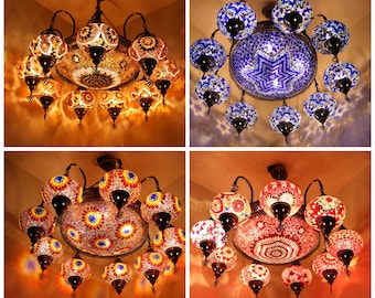 9 VARIATIONS Set of 9+1 - Turkish Mosaic Chandelier Lamp - Turkish Lamp -Colored Lamp -Free Shipping - Best Decoration Pendant Lamp