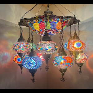 Turkish Chandelier Lamp Special Seljuk lamps  Lamp rectangular bevel special production mozaic dining table top