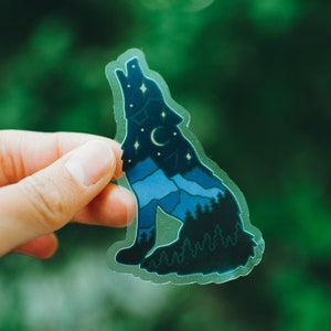 Wolf Night Sky Clear Sticker | Night Sky Sticker | Wolf Sticker | Wildlife Sticker