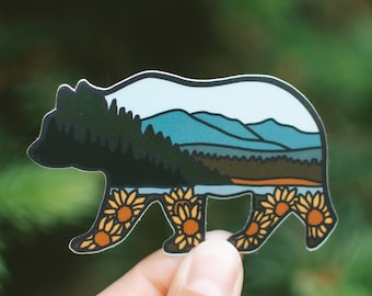 Bear Sticker | Grizzly Bear Adventure Sticker | Floral Bear Sticker | Forest Bear Sticker