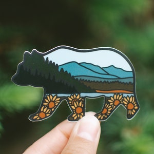 Bear Sticker | Grizzly Bear Adventure Sticker | Floral Bear Sticker | Forest Bear Sticker