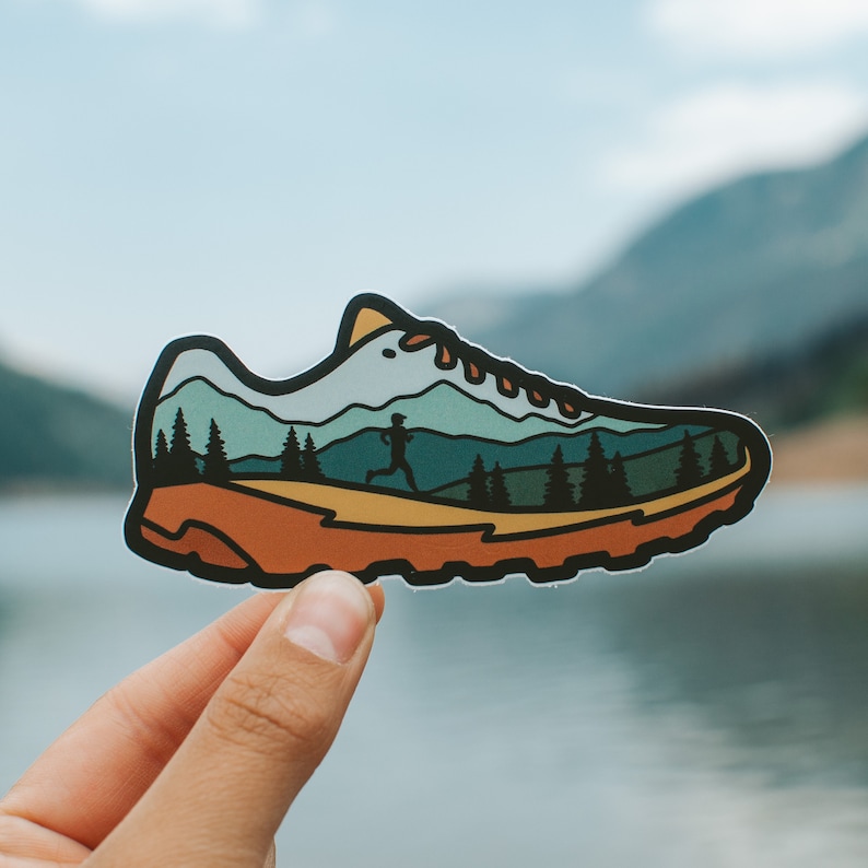 Trail Running Sticker Running Shoe Vinyl Decal Running Sneaker Mountain Show Hiking Tennis shoe image 2