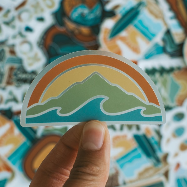 Mountain Wave Sticker | Sunset Sticker | Ocean Sticker | Pine Tree Sticker | Mountain Sticker
