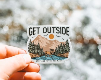 Get Outside - Stop & Notice The Magic | Moose Sticker | Alaska Decal | Waterbottle Sticker