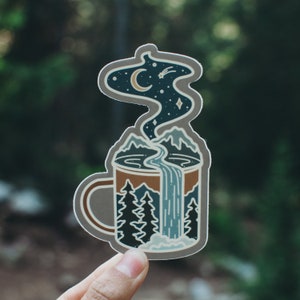 Mountain Coffee Cup Sticker | Coffee Mountain Vinyl Decal | Hot Cocoa Mug Sticker